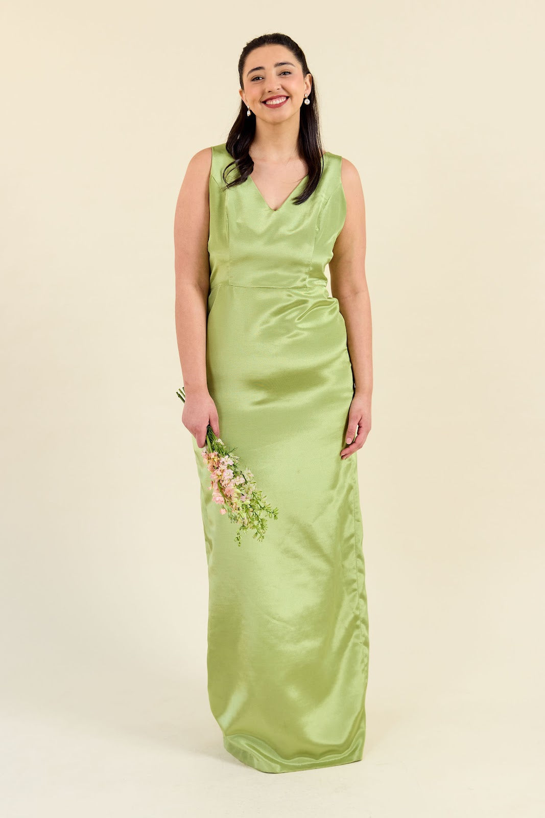 V-Neck Satin Sheath Evening Gown