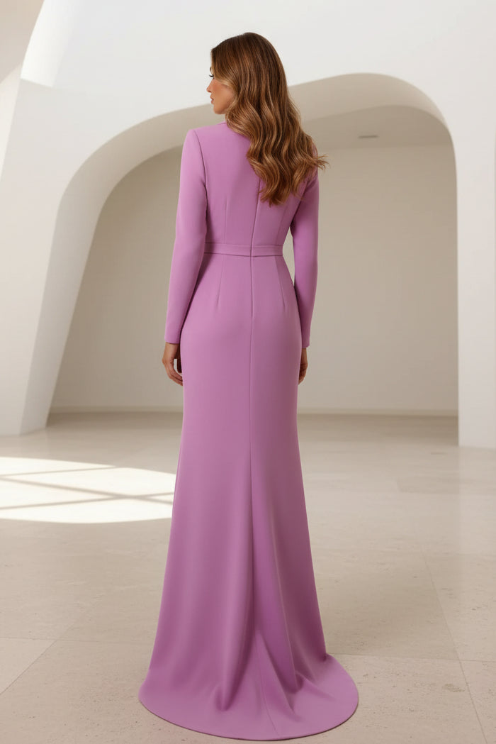 Shawl Collar Long Sleeve Crepe Evening Gown