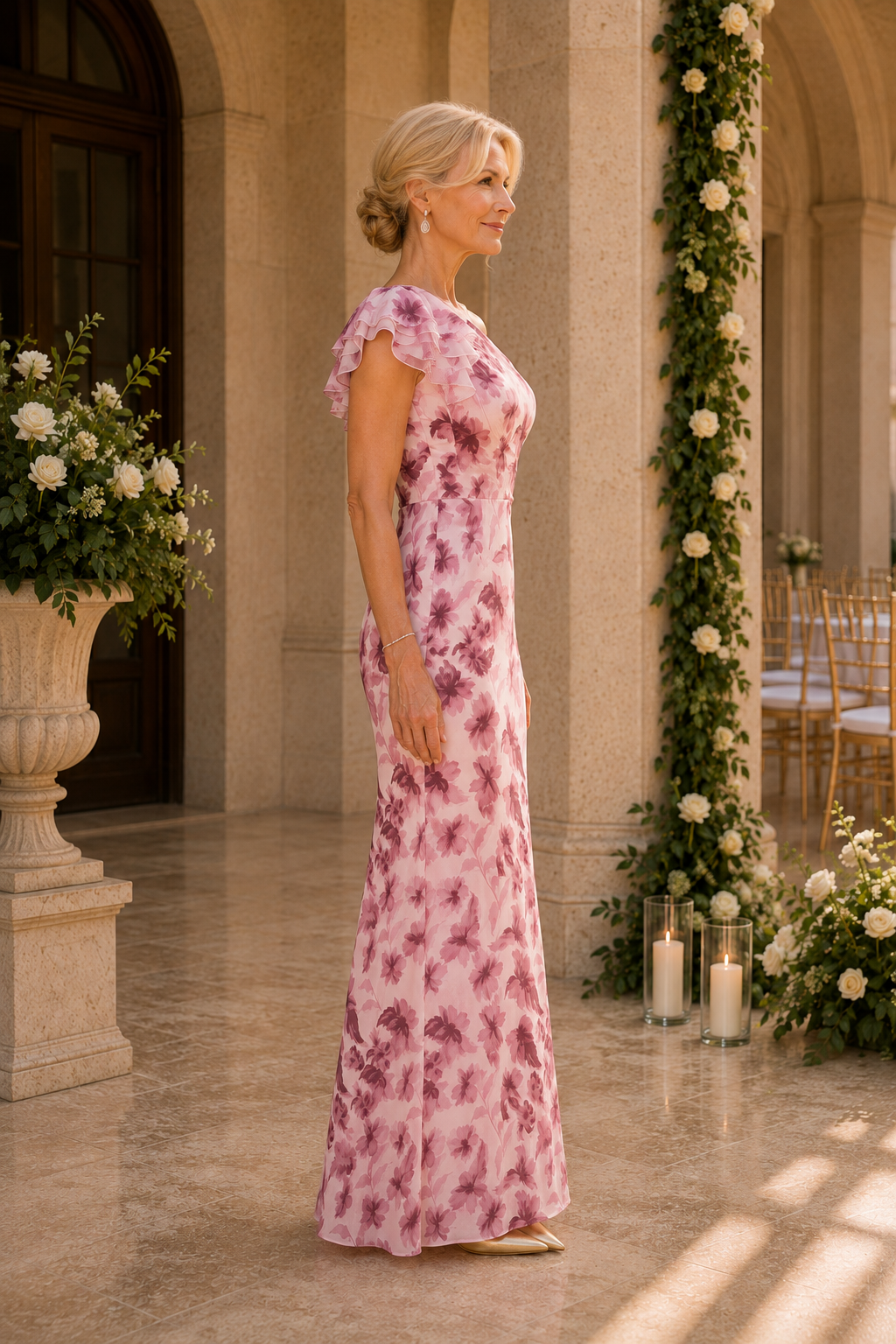 Floral Print One-Shoulder Ruffle Maxi Dress