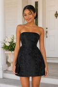 Strapless Jacquard Mini Dress with Back Bow
