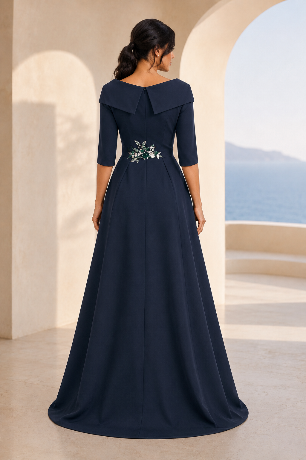 Jumpsuit with Detachable Overskirt & Floral Embroidery