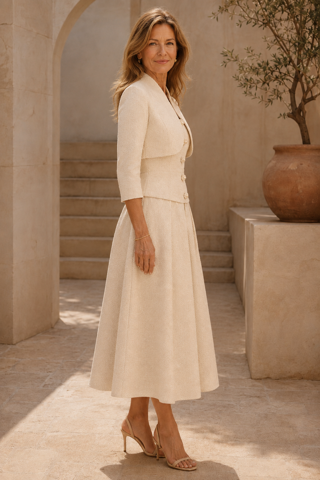 A-Line Midi Dress & Cropped Jacket Two-Piece Set