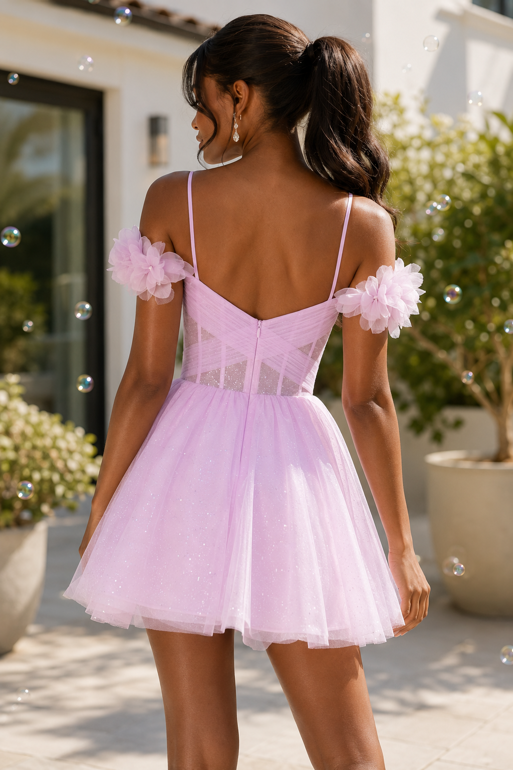 Glitter Tulle Sweetheart Corset Mini Dress