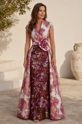 Floral Jacquard Gown with Embroidered Sheath & Overskirt