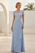 Square Neck Lace Bodice Chiffon A-Line Formal Gown