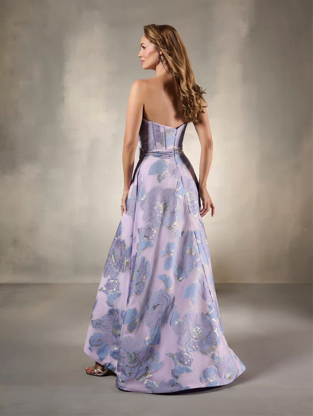 Strapless Sweetheart Jacquard High-Low Gown
