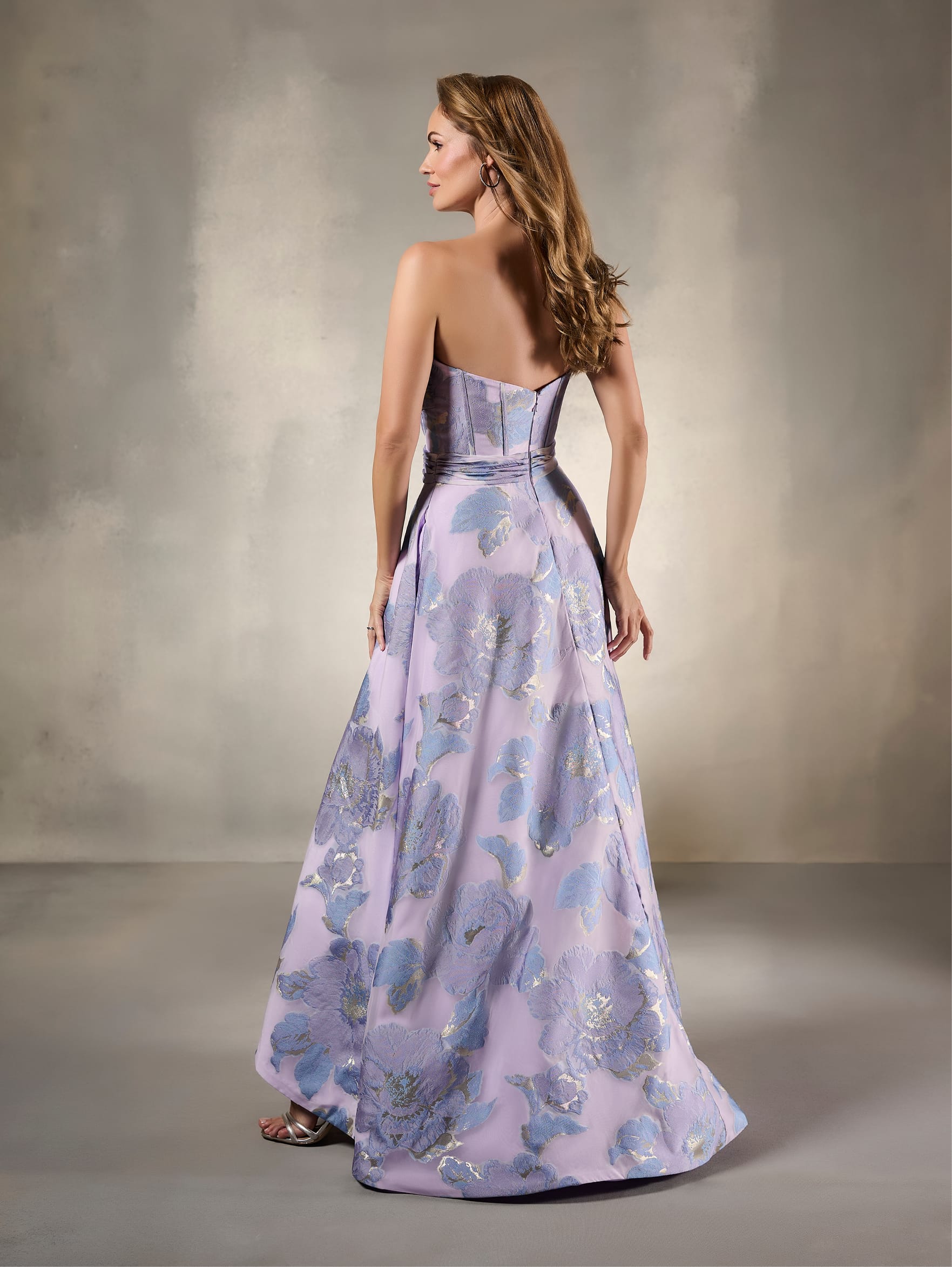 Strapless Sweetheart Jacquard High-Low Gown