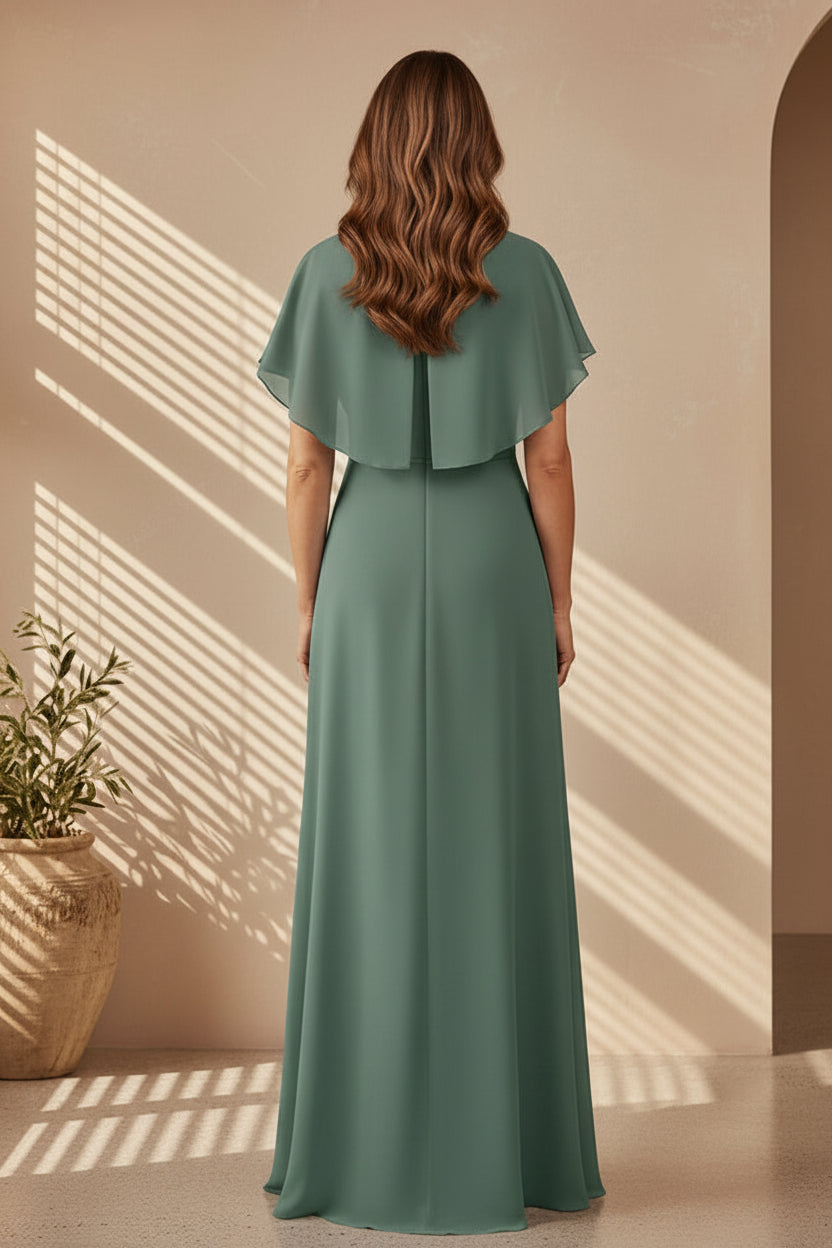 Cape Sleeve Chiffon A-Line Mother of the Bride Dress