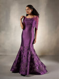 Off-the-Shoulder Mermaid Gown with Floral Appliques