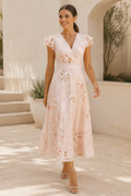 Floral V-Neck Midi Dress with Flutter Sleeves