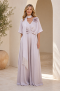 Wide-Leg Jumpsuit with Scarf and Floral Applique
