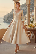 Elegant A-Line Tea-Length Dress with 3/4 Sleeves