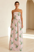 Strapless Floral Print Maxi Dress with Pockets