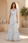 3D Floral Applique A-Line Illusion Gown