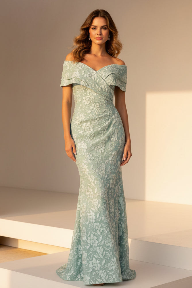 Off-the-Shoulder Floral Jacquard Mermaid Gown