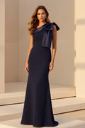 One-Shoulder Bow Crepe Evening Gown