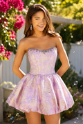 Strapless Beaded Jacquard Bubble Dress