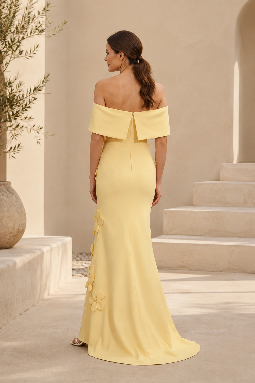 Off-the-Shoulder Mermaid Gown with 3D Floral Appliques