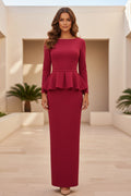 Bateau Neck Peplum Column Evening Dress