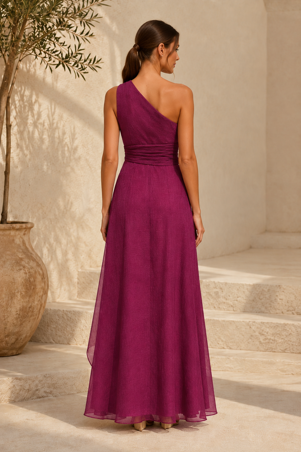 One Shoulder A-Line Chiffon Evening Gown