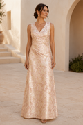Floral Jacquard Wrap V-Neck A-Line Evening Gown
