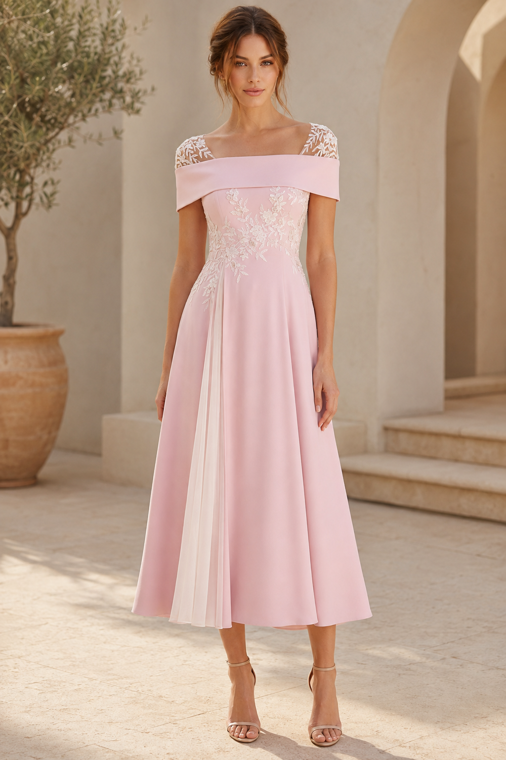 A-Line Midi Dress with Embroidered Bodice