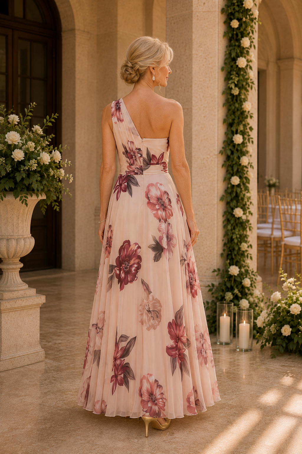 Floral One-Shoulder A-Line Maxi Dress