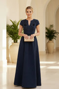 Jacquard A-Line Gown with Sequin Bodice & Pockets