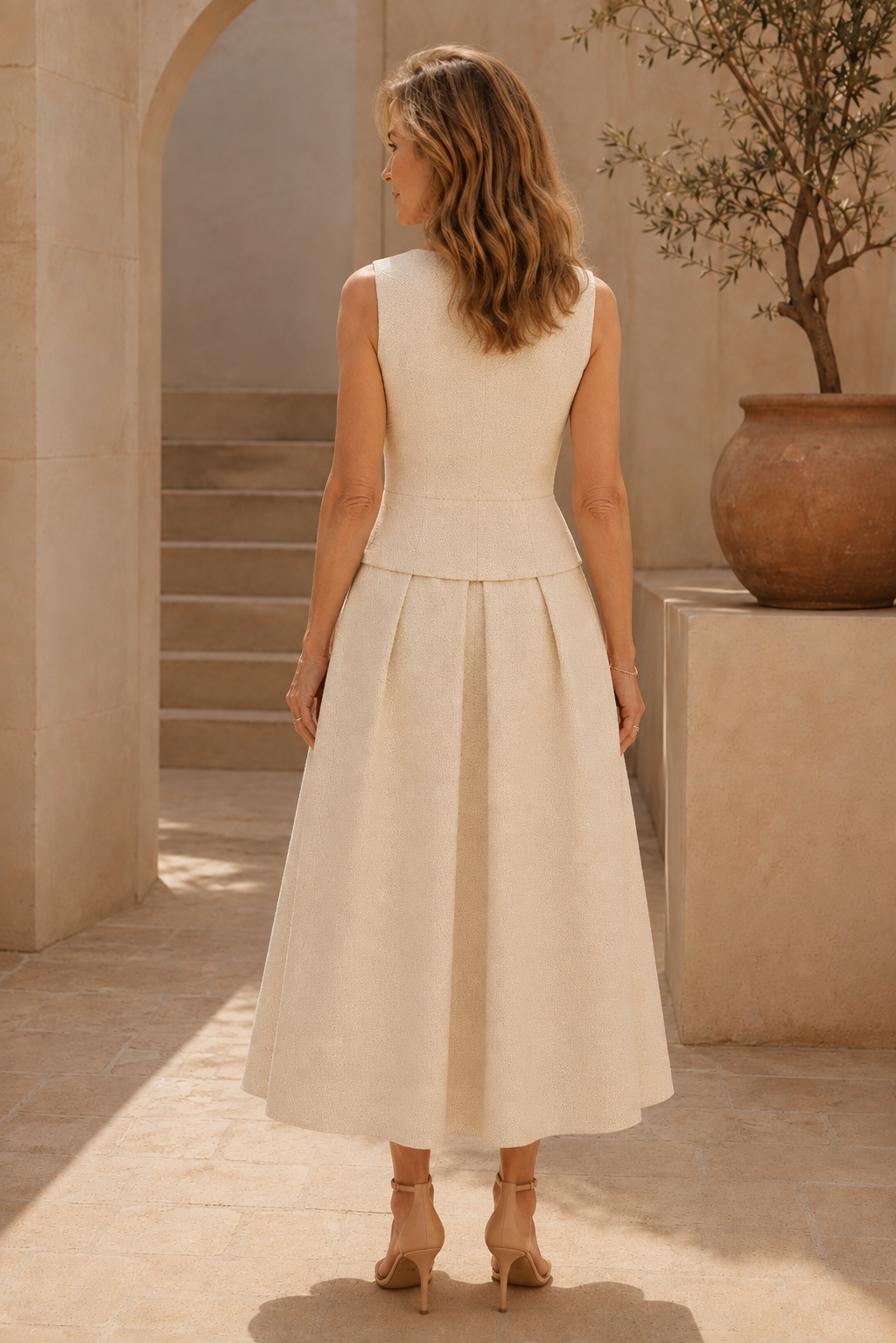 A-Line Midi Dress & Cropped Jacket Two-Piece Set