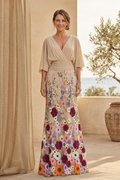 Embroidered Floral Maxi Dress with Flutter Sleeves