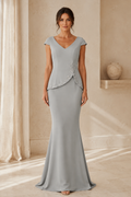 Cap Sleeve Mermaid Evening Gown with Wrap Bodice