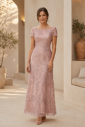 Bateau Neck Lace Mother of the Bride Dress