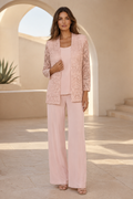 Scalloped Lace Jacket Wide-Leg Pantsuit