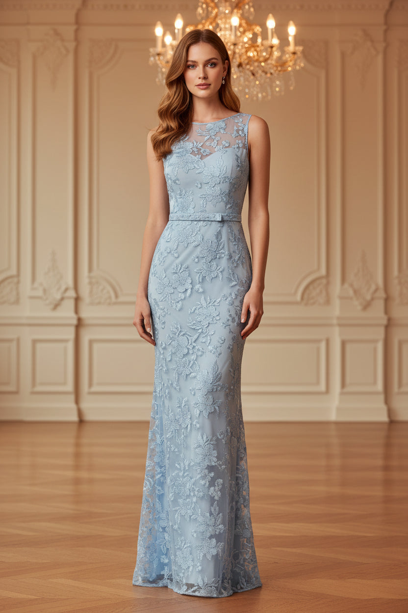 Illusion Neckline Lace Sheath Evening Gown