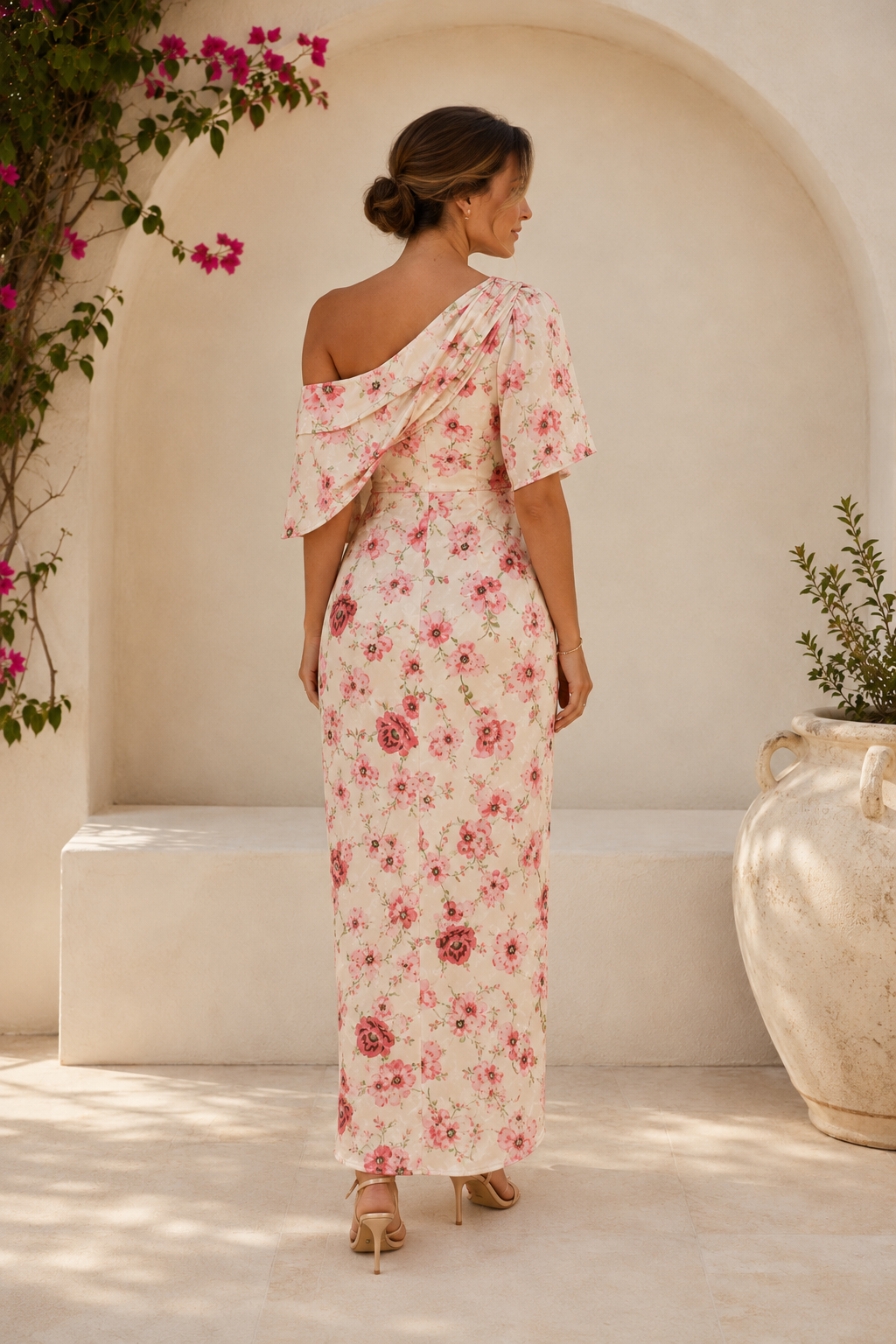 One Shoulder Floral Print Maxi Dress