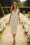 Polka Dot Wrap Bow Sheath Dress
