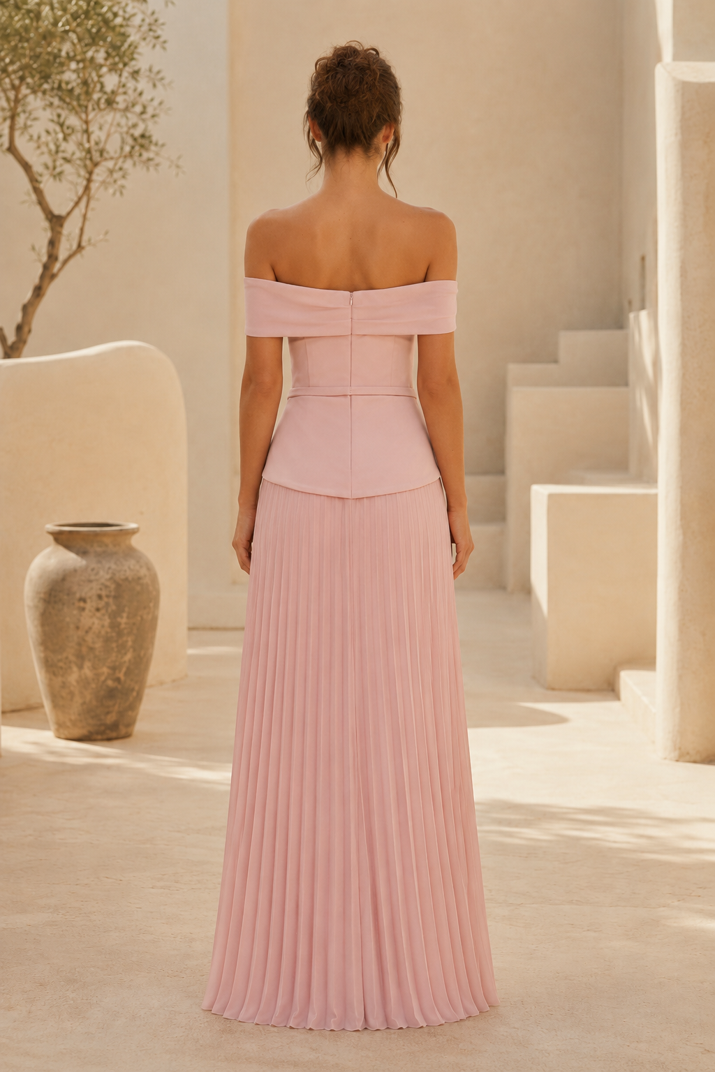 Off-the-Shoulder Pleated A-Line Evening Gown