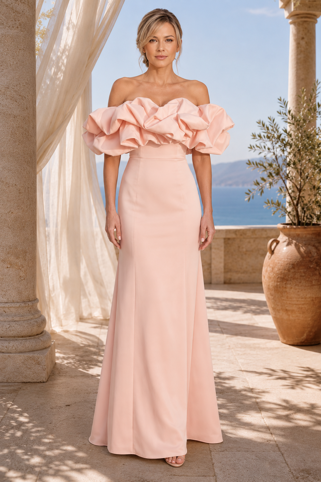 Off-the-Shoulder Ruffle Trumpet Gown