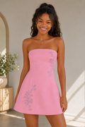 Strapless Rhinestone A-Line Mini Dress