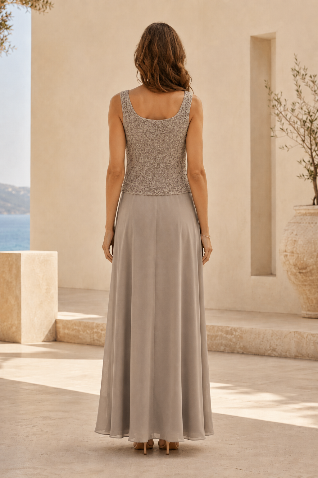 Lace Jacket & Chiffon A-Line Evening Gown