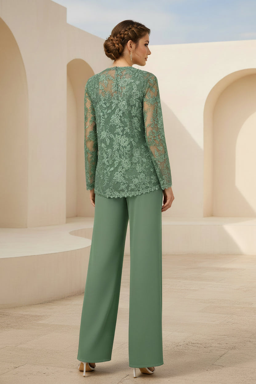Elegant Lace Pantsuit with Matching Long Sleeve Jacket