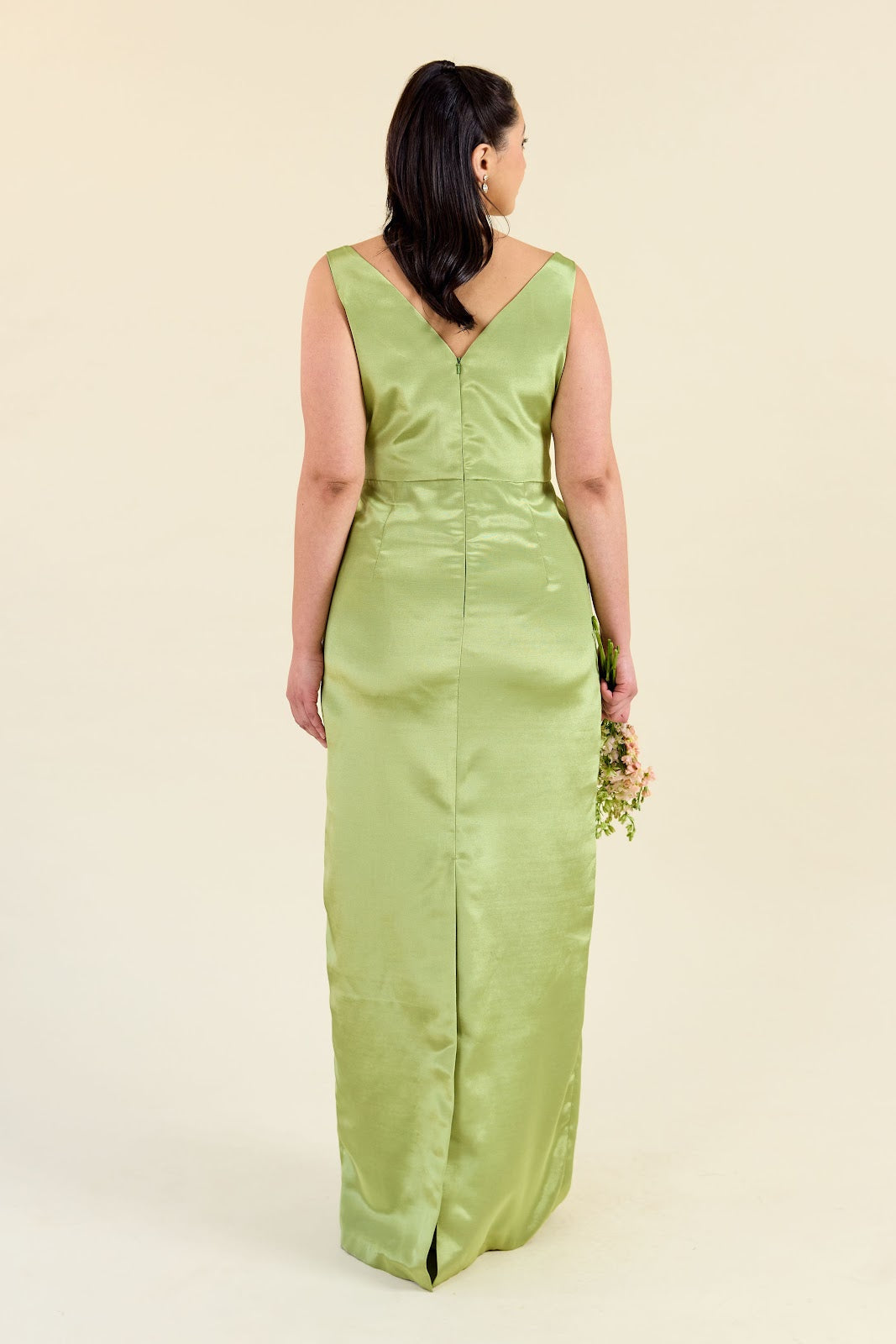 V-Neck Satin Sheath Evening Gown