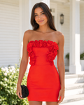 Strapless 3D Floral Applique Mini Dress