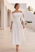 Off Shoulder Midi Dress with Rose Cuff Sleeves