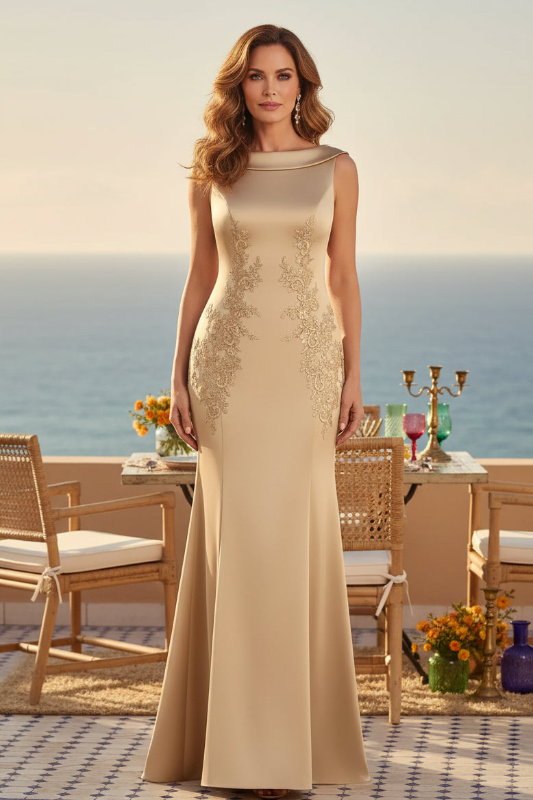 Bateau Neck Satin Trumpet Evening Dress