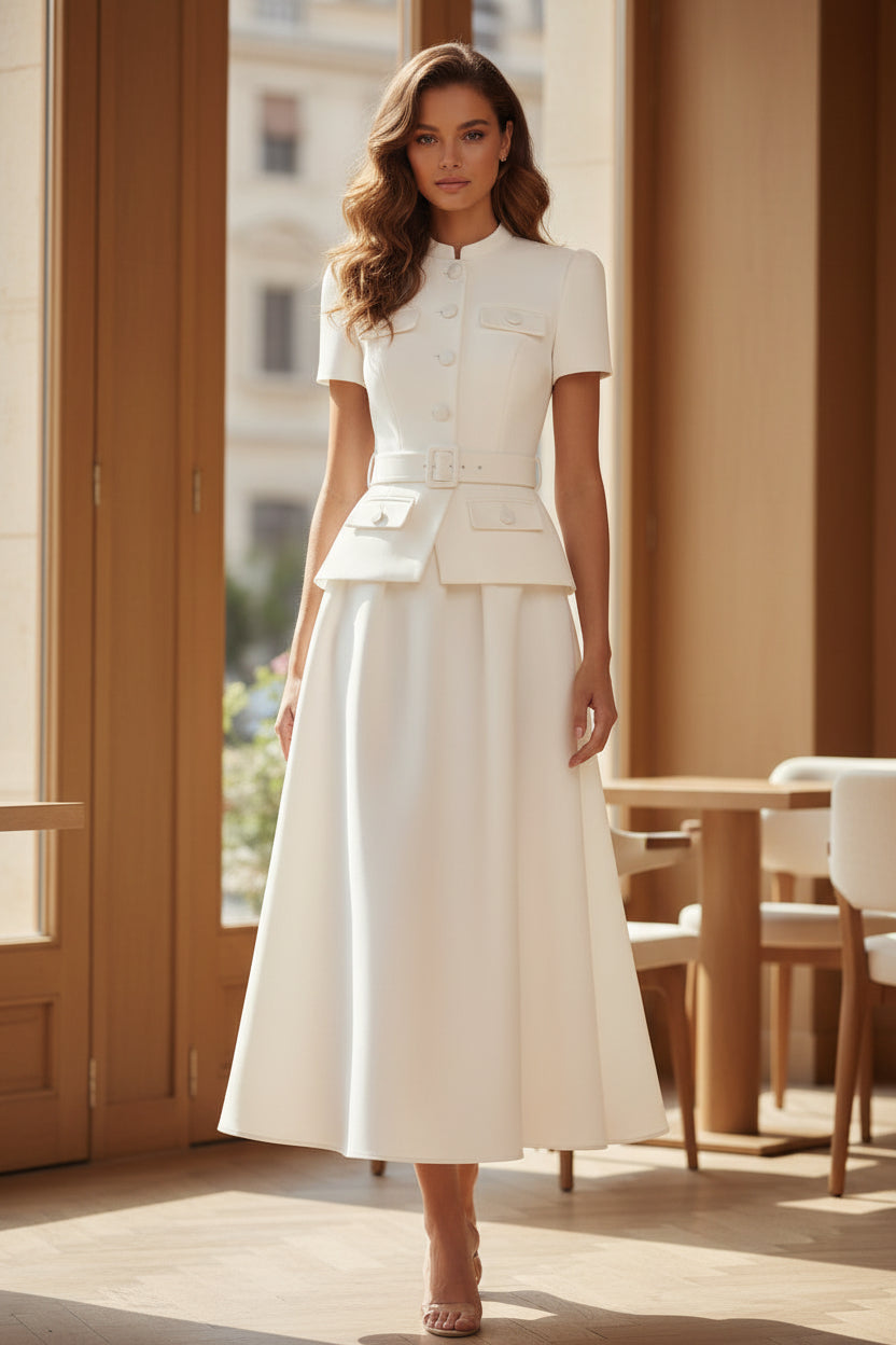 Belted Jacket A-Line Midi Dress Set