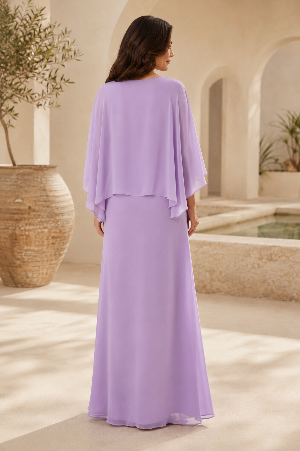 Chiffon Evening Gown with Cape Overlay