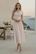 Cap Sleeve V-Neck Applique Midi Dress