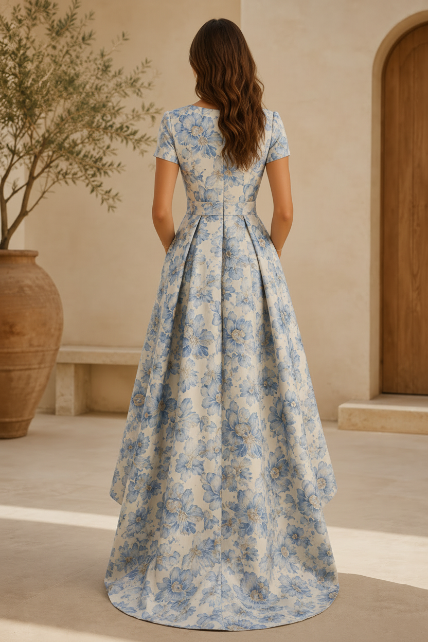 Floral High-Low A-Line Gown with 3D Flower