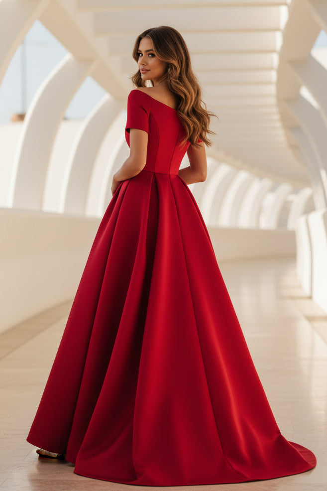 Off-the-Shoulder A-Line Gown with 3D Flowers
